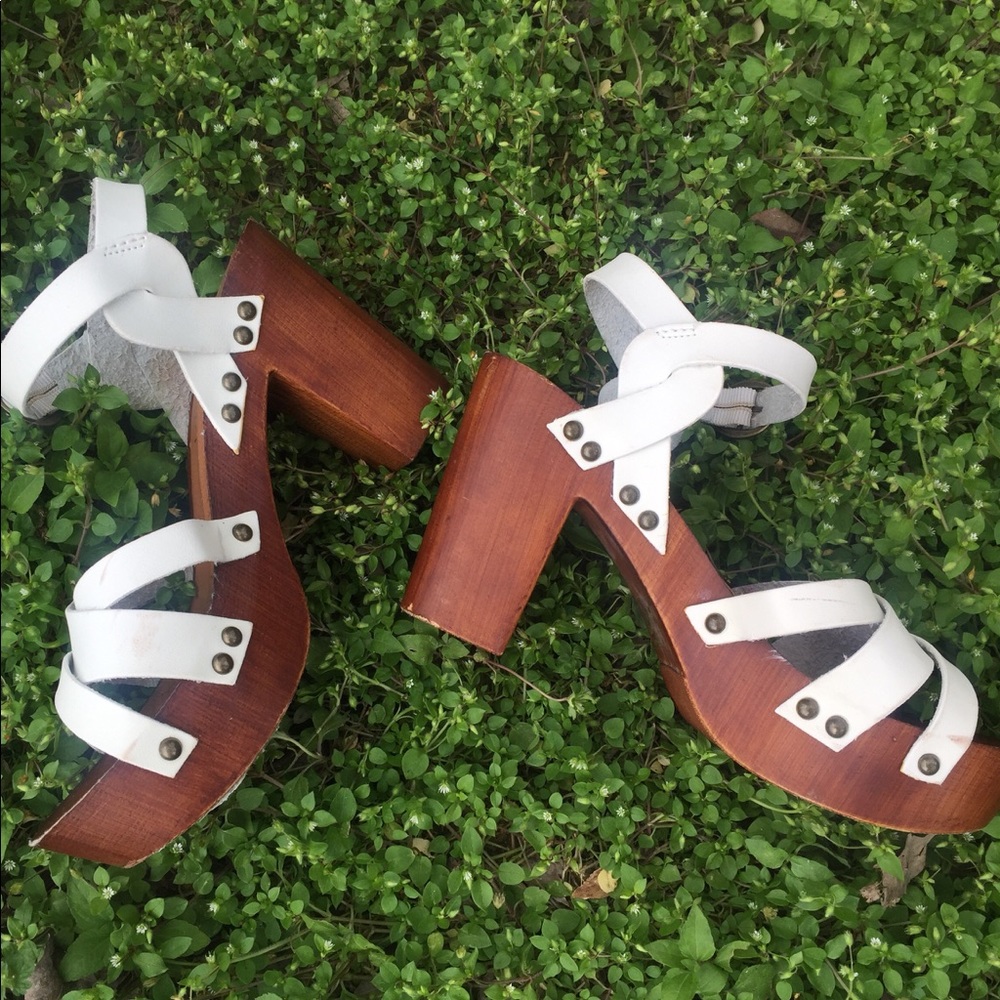 Madden Girl White Wooden Platform Sandel Wedge